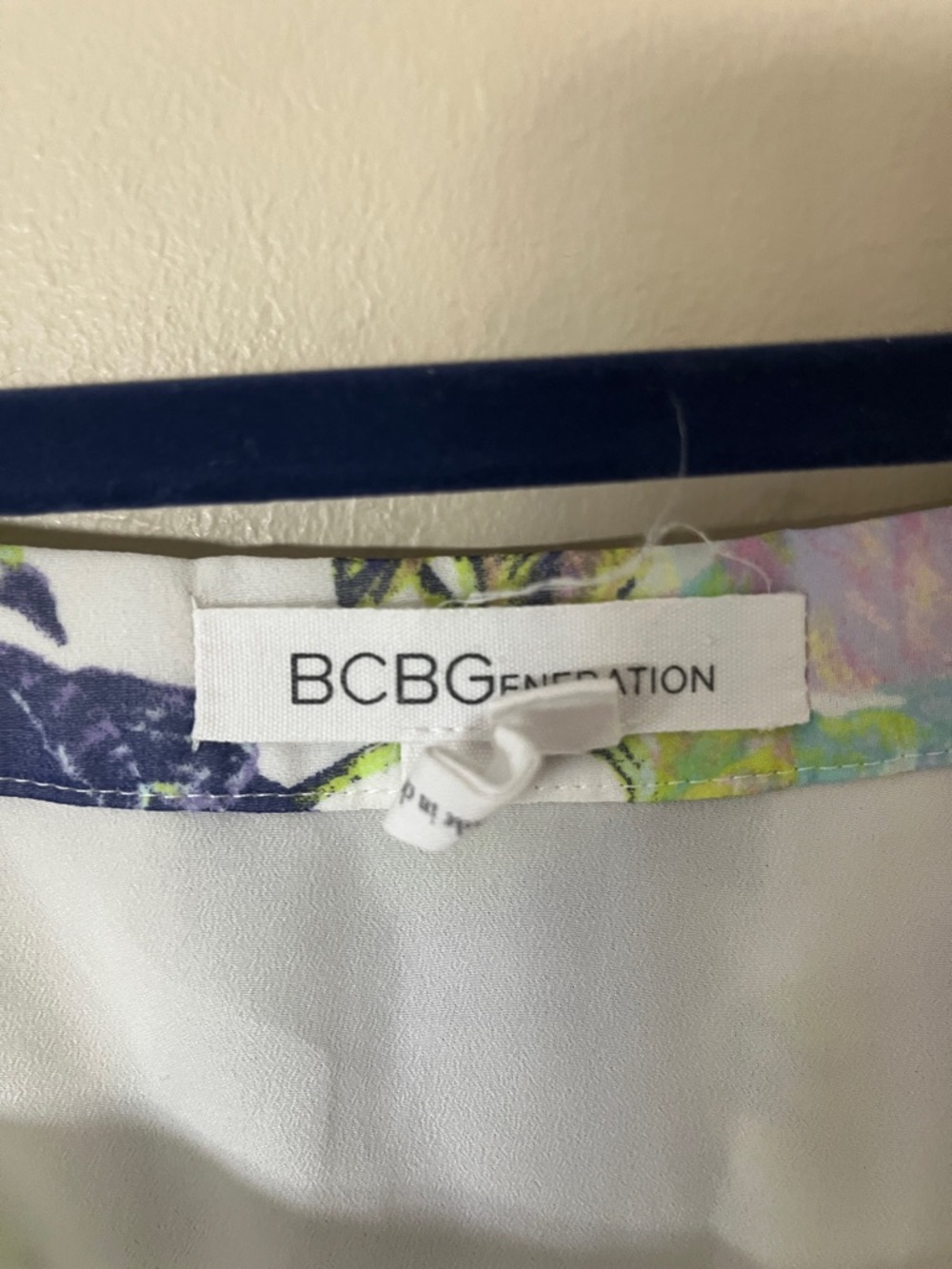 BCBG White Floral High-Low Maxi Dress with Lime and Navy Accents - Picture 3 of 5